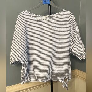 Beachlunchlounge Navy and White Striped Top linen blend